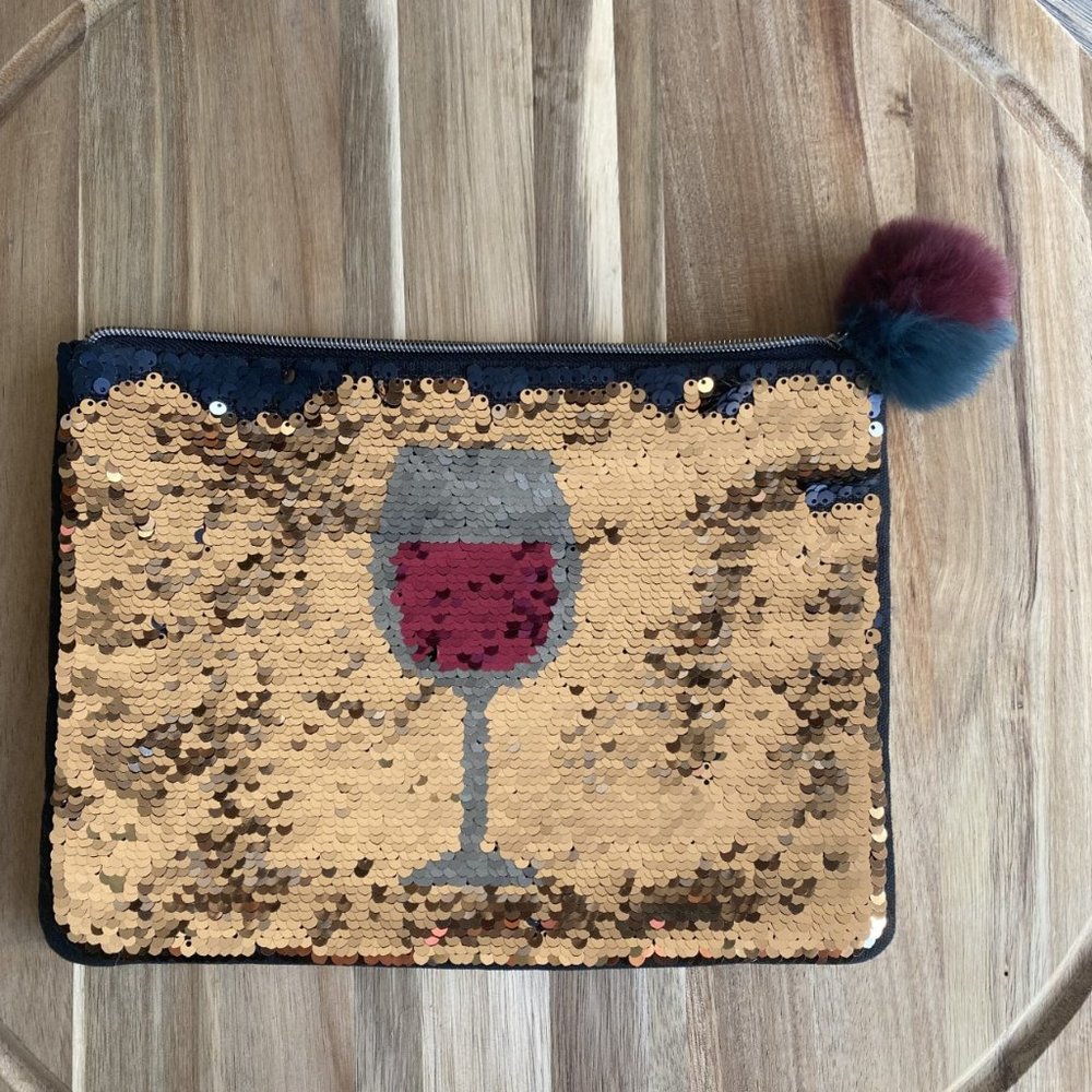 Stella and Dot Sequined Wristlet Clutch W/Pom-Pom